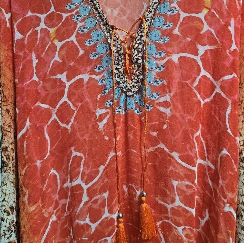 True colors sheer cover up color orange with rhinestones embellishment one size - Picture 4 of 8